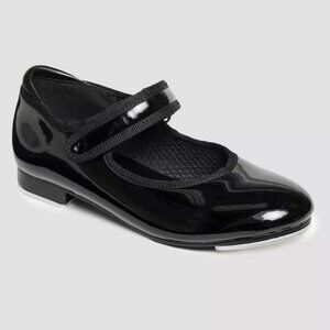 Danskin Girl's 12 Black Freestyle Tap Dance Mary Jane Hook & Loop Patent Shoes